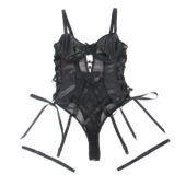 Body cuir avec jarretelles, résille et lacets Isalynn (5) Body cuir avec jarretelles, résille et lacets Isalynn