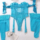 Body jarretelles dentelle bleu ciel – vue arrière.