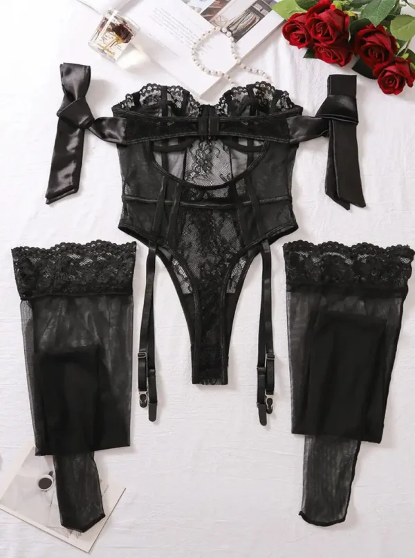 Body jarretelles dentelle noir – vue arrière.