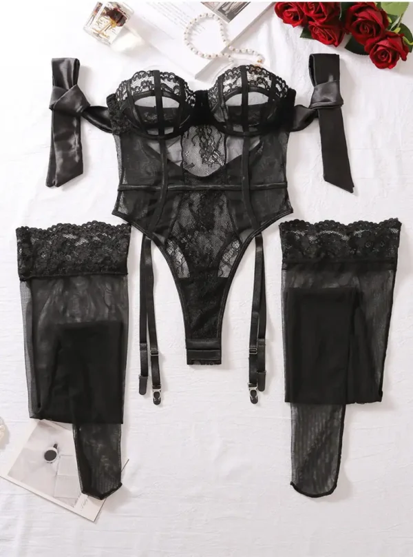 Body jarretelles dentelle noir – vue avant.