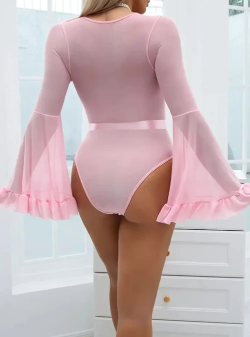 Body manches longues bouffantes rose – dos.