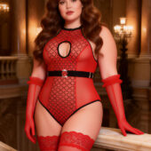 Body rouge résille sexy Carmesin