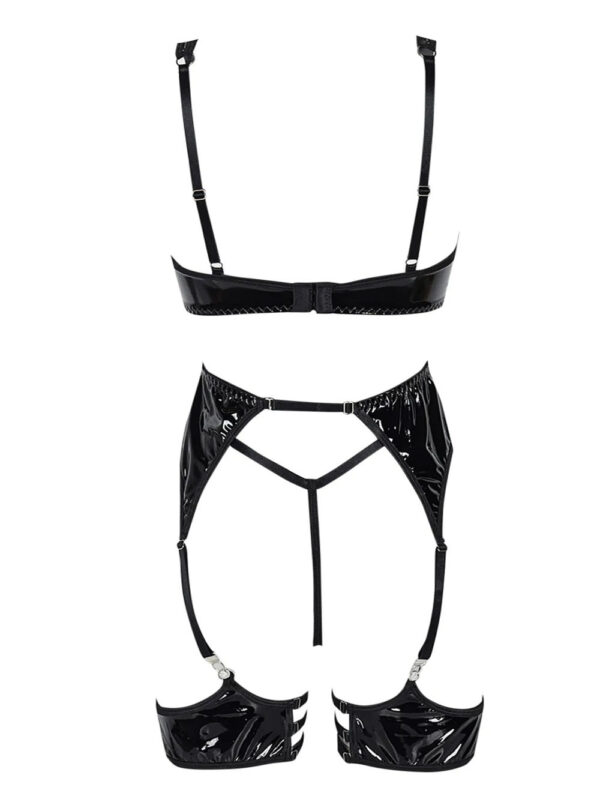 Ensemble sexy ouvert effet cuir noir à jarretières intégrées Lexia (vue réelle, dos) Ensemble sexy ouvert effet cuir noir à jarretières intégrées Lexia (vue réelle, dos)