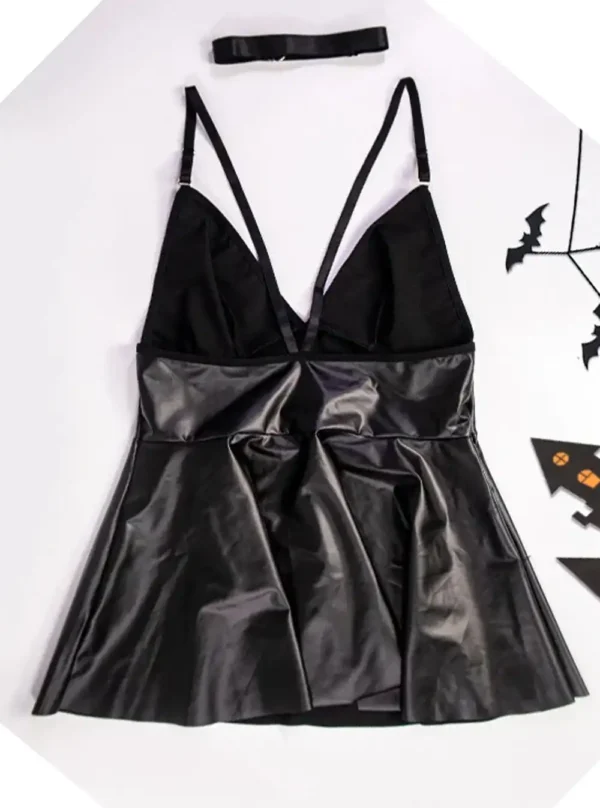 Robe en cuir noire coupe large Dorélia (arrière, matière brillante) Robe en cuir noire coupe large Dorélia (arrière, matière brillante)
