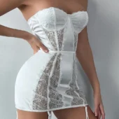 Robe lingerie de mariage satin & dentelle - profil robe lingerie de mariage vue de profil