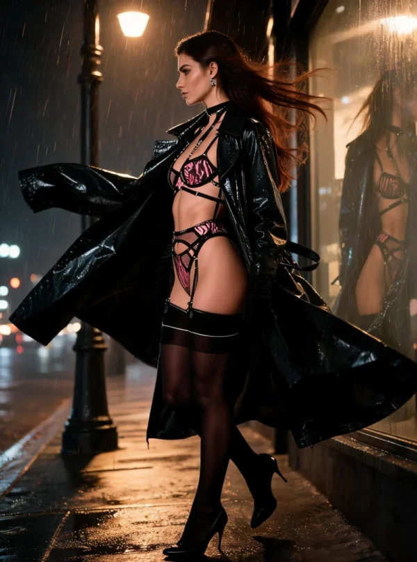 Photo éditoriale ensemble lingerie zébré rose, univers Instinct Magnétique — Shivaleecious