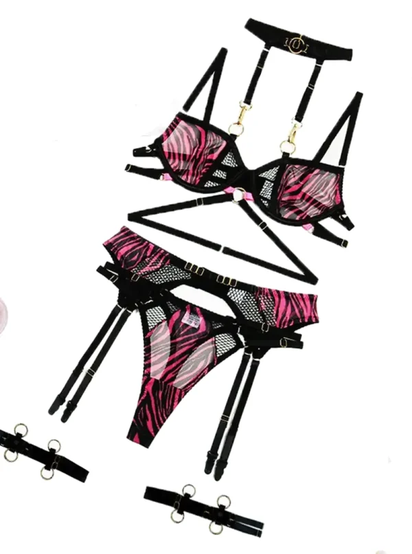 Ensemble lingerie zébré rose à plat — toutes les pièces incluses — Shivaleecious