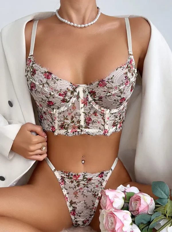 Lingerie florale bustier blanche brodée vue principale