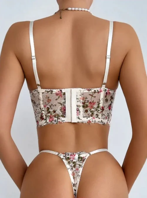 Lingerie florale bustier blanche vue de dos