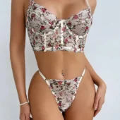 Lingerie florale bustier blanche vue de face