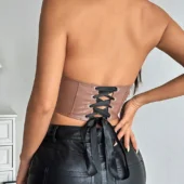 Bustier corset en cuir Sasha marron vue arrière