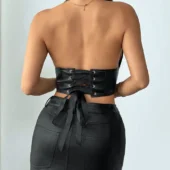 Bustier corset en cuir Sasha noir vue arrière