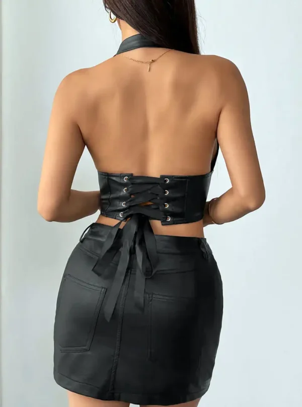Bustier corset en cuir Sasha noir vue arrière