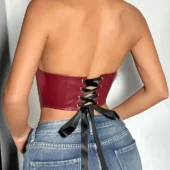 Bustier corset en cuir Sasha rouge vue arrière