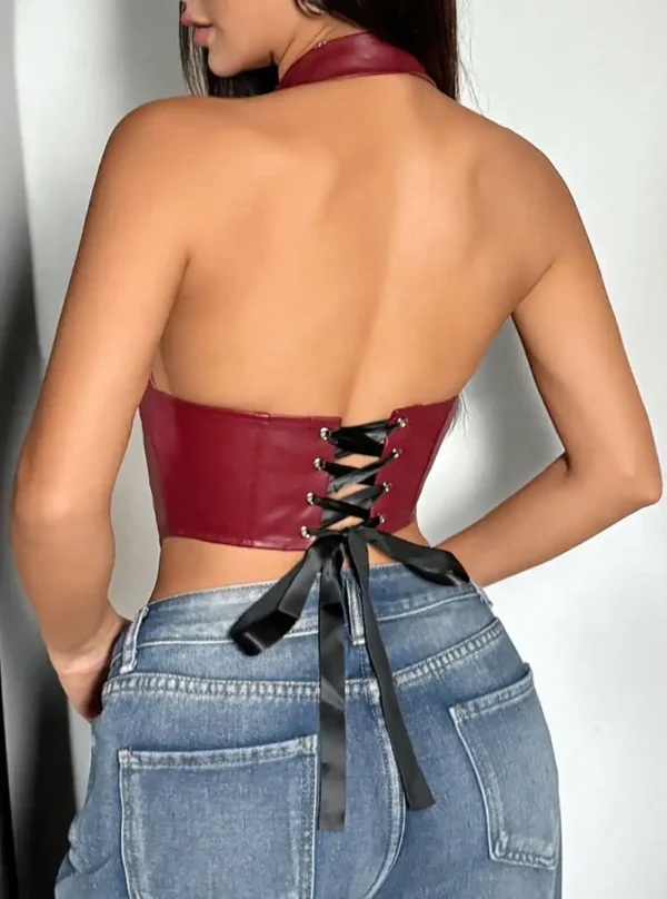 Bustier corset en cuir Sasha rouge vue arrière
