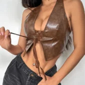 Haut sexy en cuir Ada - Marron Haut sexy en cuir Ada