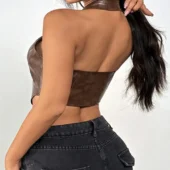 Haut sexy en cuir Ada - Marron - dos Haut sexy en cuir Ada marron vue arrière