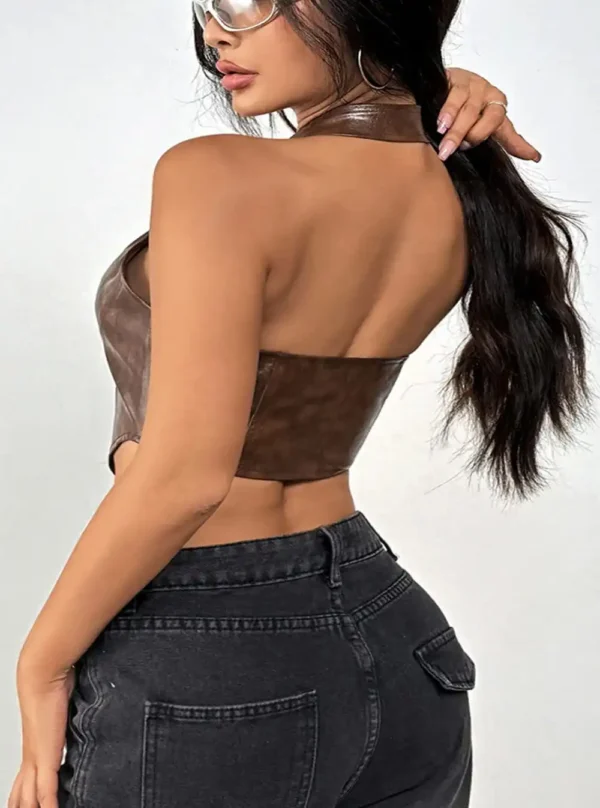 Haut sexy en cuir Ada - Marron - dos Haut sexy en cuir Ada marron vue arrière