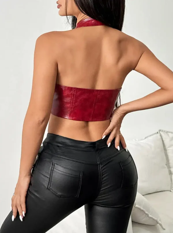 Haut sexy en cuir Ada - Rouge - Dos Haut sexy en cuir Ada rouge vue dos