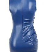 Mini robe moulante en cuir bleue dos fermeture éclair