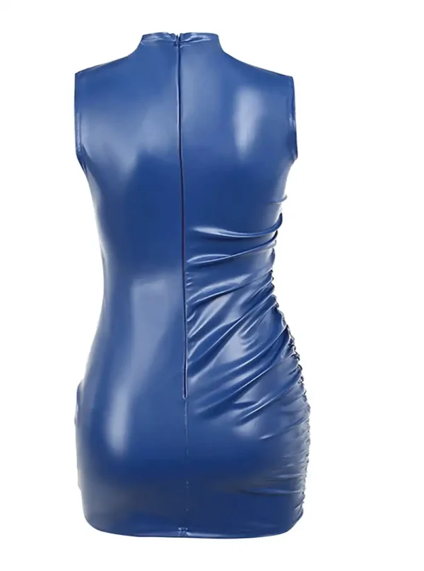 Mini robe moulante en cuir bleue dos fermeture éclair