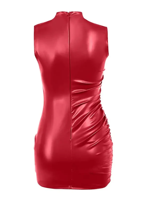 Mini robe moulante en cuir rouge dos fermeture éclair