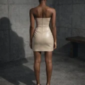 Robe bustier en cuir Aspa beige, vue de dos, fermeture éclair centrale et découpes bustier