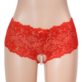 Culotte Ouverte Dentelle Perles - Rouge (1) Culotte Ouverte en Dentelle à Perles