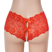 Culotte Ouverte Dentelle Perles - Rouge (2) Culotte Ouverte en Dentelle à Perles
