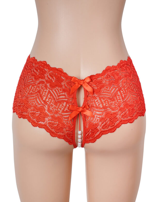 Culotte Ouverte Dentelle Perles - Rouge (2) Culotte Ouverte en Dentelle à Perles
