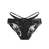 Culotte dentelle florale Ilona noire à plat, détail dentelle — Shivaleecious
