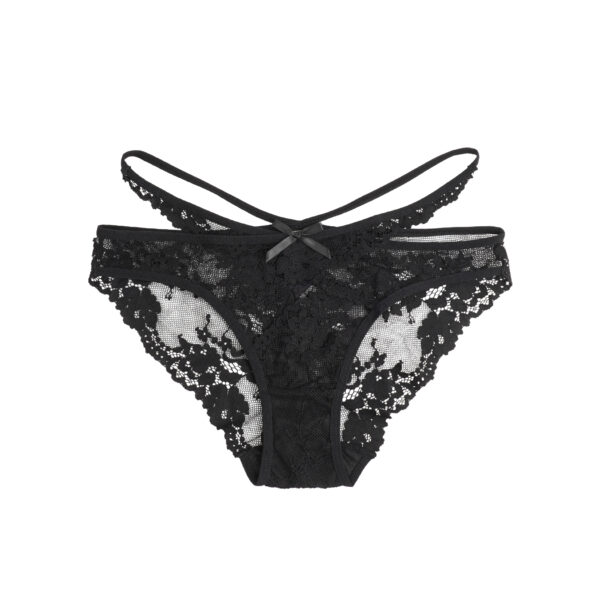 Culotte dentelle florale Ilona noire à plat, détail dentelle — Shivaleecious