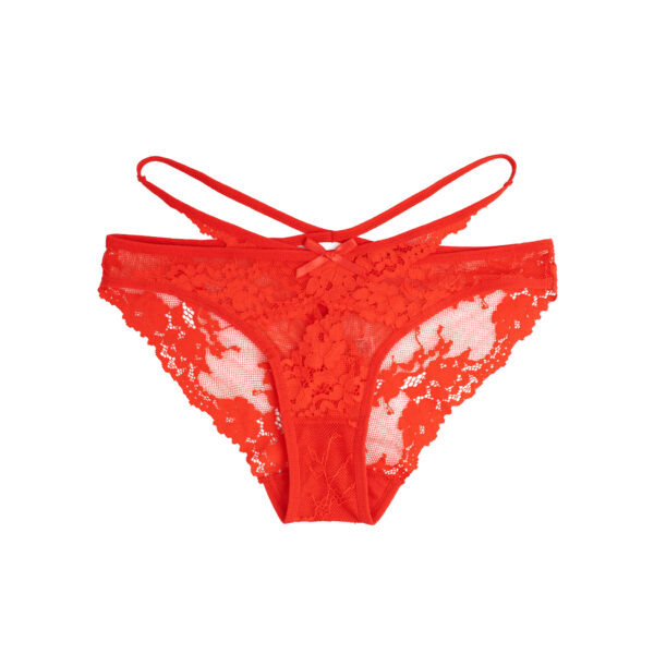 Culotte dentelle florale Ilona rouge à plat, détail dentelle — Shivaleecious