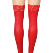 Bas effet cuir rouge autofixants couture arrière (2) Bas effet cuir rouge autofixants couture arrière