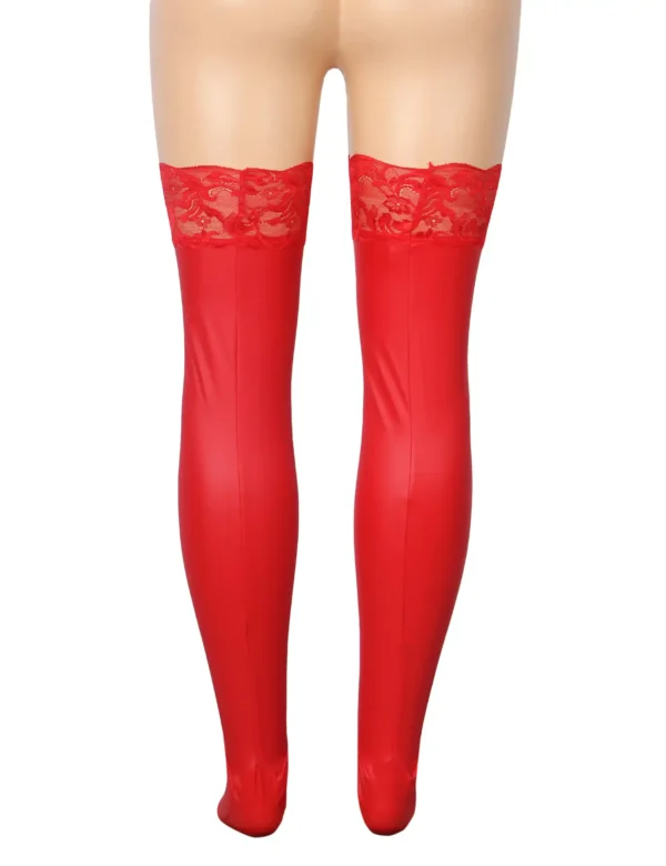 Bas effet cuir rouge autofixants couture arrière (2) Bas effet cuir rouge autofixants couture arrière
