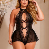 Body Dentelle Croisée Volant Mesh Grande Taille (1) Body Dentelle Croisée Volant Mesh