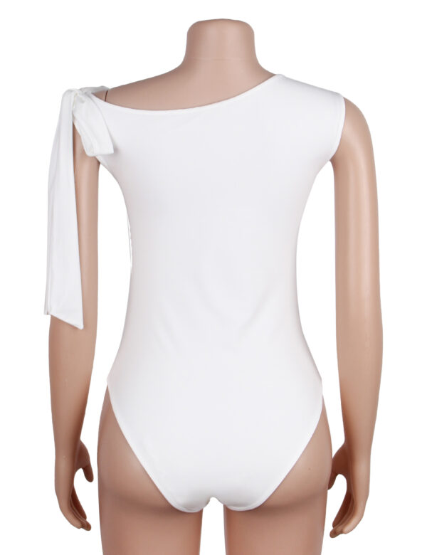 Body asymétrique une épaule nouée blanc (2) Body asymétrique une épaule nouée