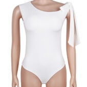 Body asymétrique une épaule nouée blanc (4) Body asymétrique une épaule nouée