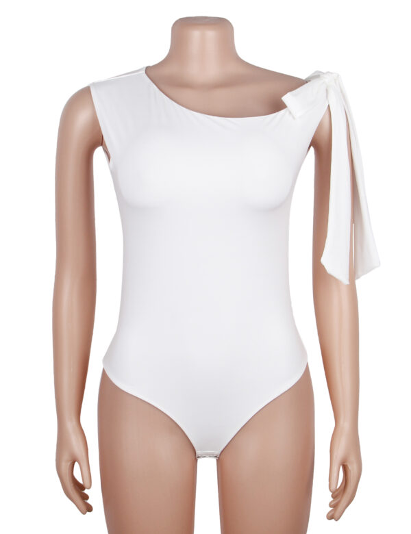 Body asymétrique une épaule nouée blanc (4) Body asymétrique une épaule nouée