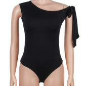 Body asymétrique une épaule nouée noir (3) Body asymétrique une épaule nouée