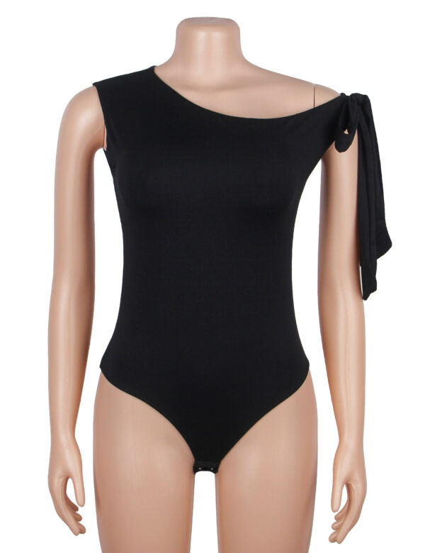 Body asymétrique une épaule nouée noir (3) Body asymétrique une épaule nouée
