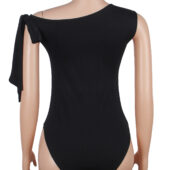 Body asymétrique une épaule nouée noir (6) Body asymétrique une épaule nouée