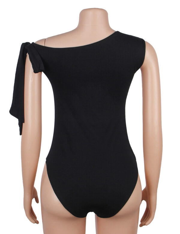 Body asymétrique une épaule nouée noir (6) Body asymétrique une épaule nouée