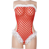 Body de Noël en résille rouge Élina (5) Body de Noël en résille rouge Élina