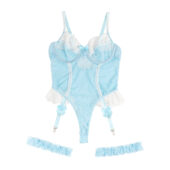 Body dentelle bicolore à nœuds et jarretières bleu (3) Body dentelle bicolore à nœuds et jarretières