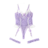 Body dentelle bicolore à nœuds et jarretières violet (8) Body dentelle bicolore à nœuds et jarretières