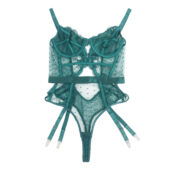 Body dentelle brodée pois vert (2) Body dentelle brodée à pois et jarretières vert