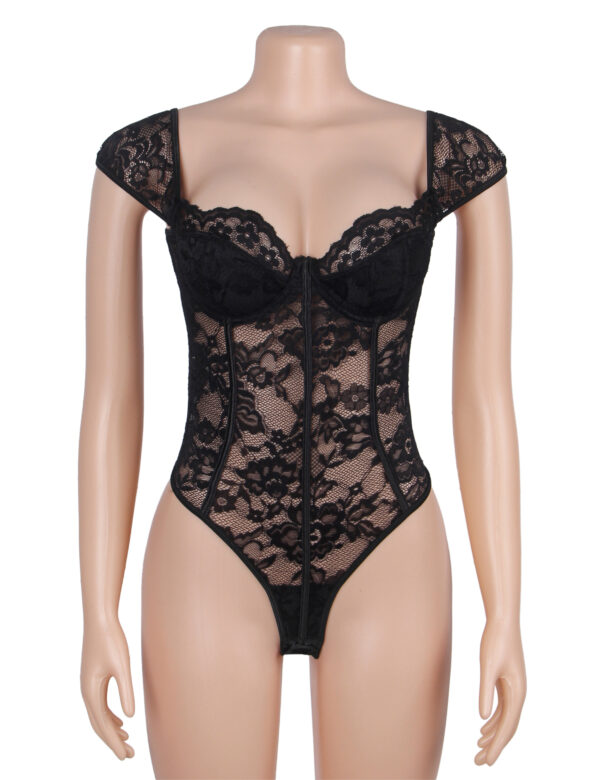 Body dentelle corseté épaules dénudées noir (3) Body dentelle corseté épaules dénudées