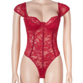 Body dentelle corseté épaules dénudées rouge (3) Body dentelle corseté épaules dénudées