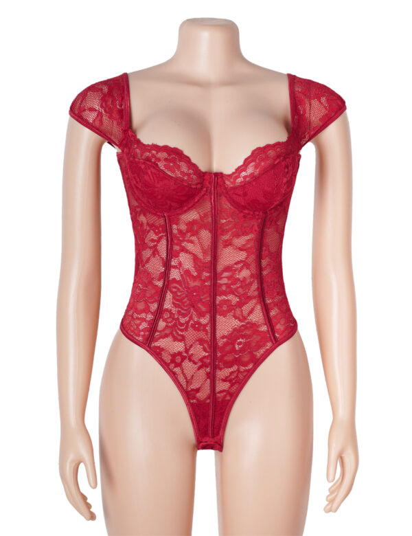 Body dentelle corseté épaules dénudées rouge (3) Body dentelle corseté épaules dénudées